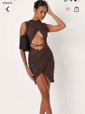 Missguided Brown Cutout Wrap Mini Dress